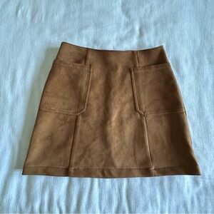 Maurices Skirt Womens 10 Brown Faux Suede Mini Front Patch Pockets Zip Preppy